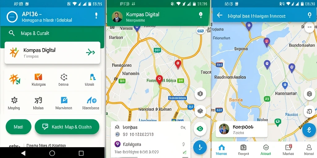 Antarmuka aplikasi Kompas Digital dengan berbagai fitur navigasi.