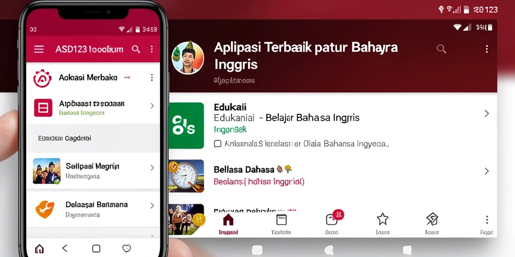 Tampilan antarmuka aplikasi ASD123 untuk belajar bahasa Inggris.