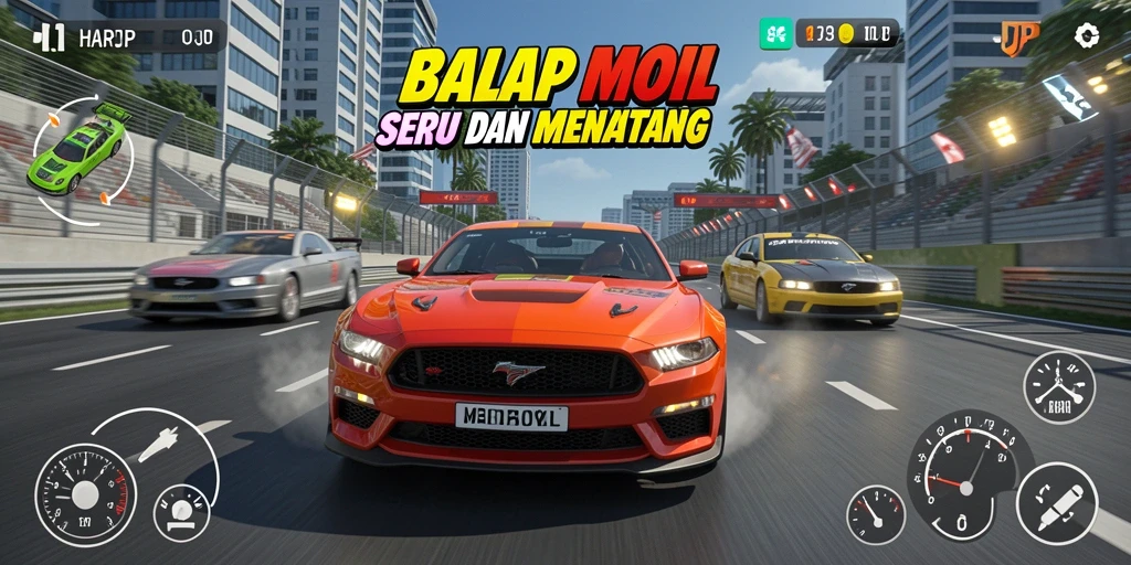 Tampilan antarmuka balapan yang menarik dan interaktif.