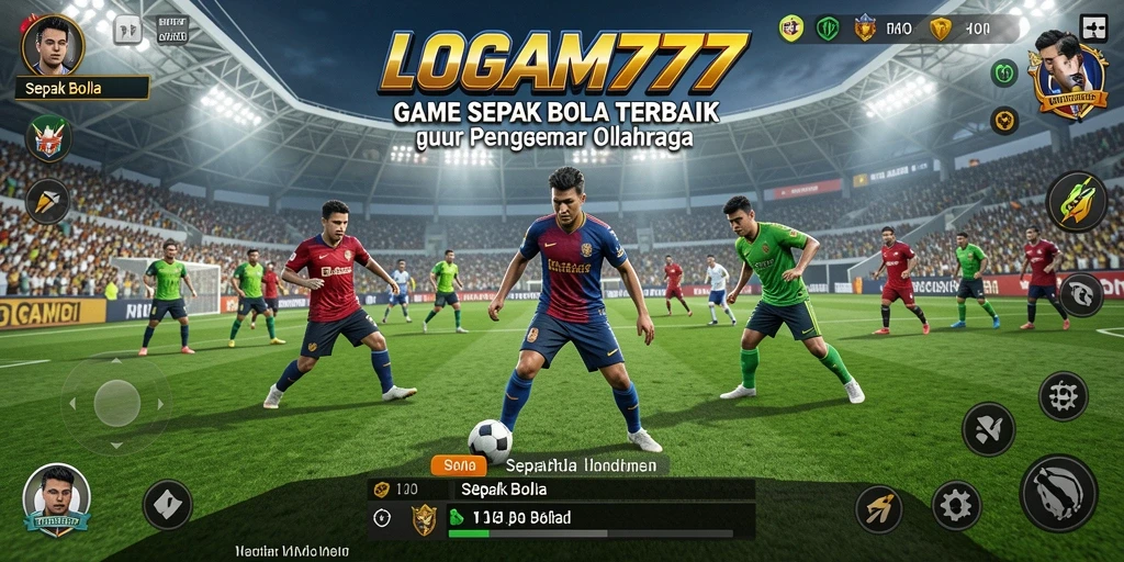 Tampilan utama LOGAM777 yang menampilkan aksi sepak bola yang seru.