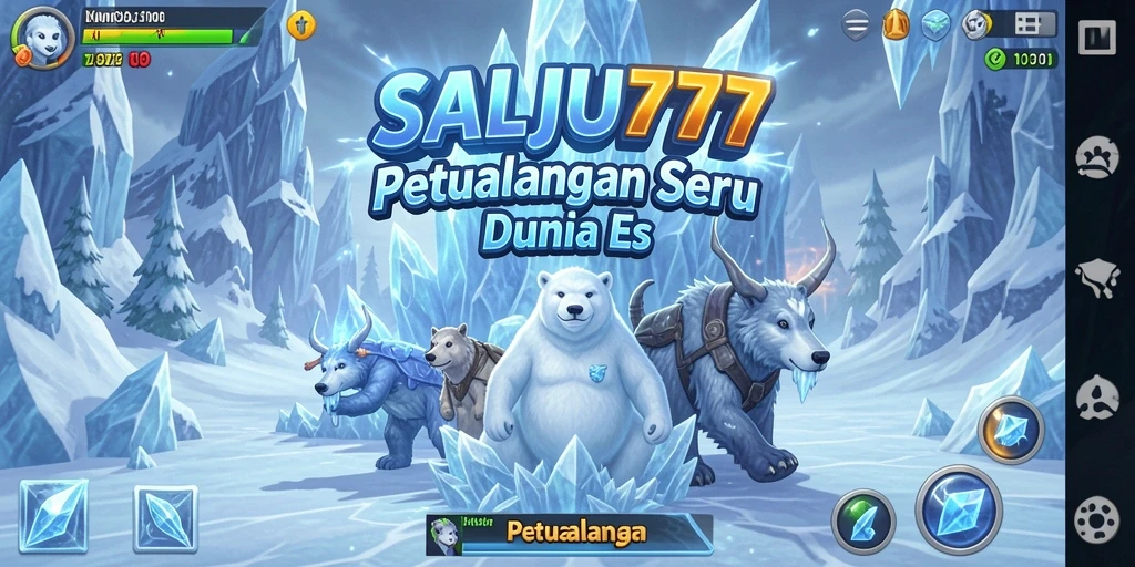 Tampilan antarmuka yang menawan dalam dunia es dan petualangan.