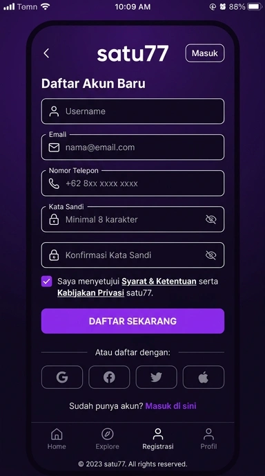 Panduan Registrasi Akun Baru Satu77 untuk Android